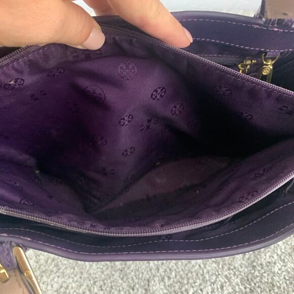 Tory Burch Leather York Buckle Tote Women's Purple Luxury Gold Tone Hardware - Picture 5 of 11